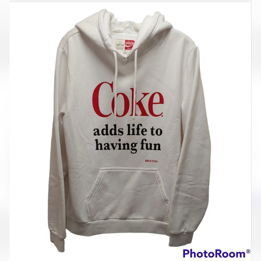 Brixton X Coca Cola Cream Fleece Hoodie Sweatshirt Adult Med Red Graphic Logo